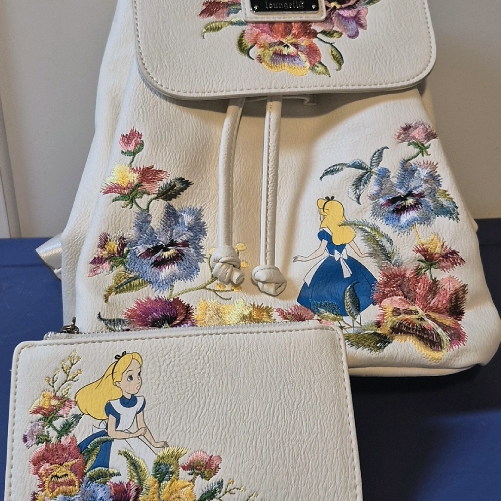 Loungefly White Floral Backpack and Pouch Set